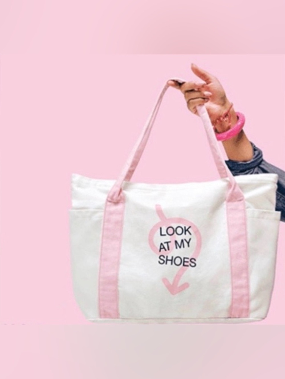 NWT DSW Canvas Tote Bag with Pink Trim - 'Look At My Shoes'